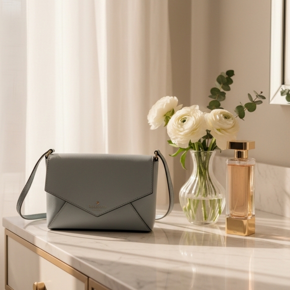 Kate Spade Light Blue Leather Crossbody Bag Envelope Flap Quiet Luxury Garden - Picture 2 of 16